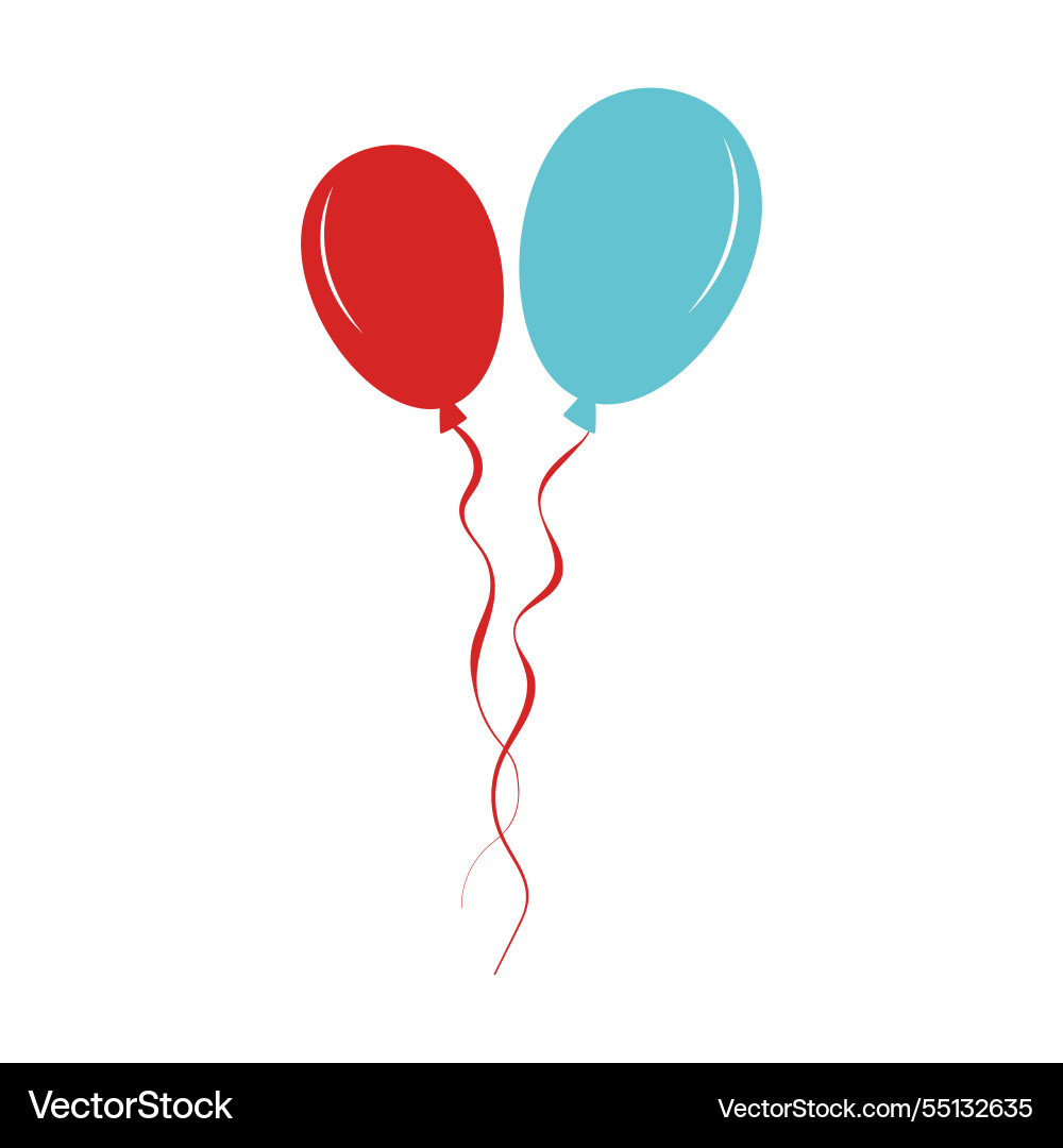 Flying balloons with strings in flat design red vector image
