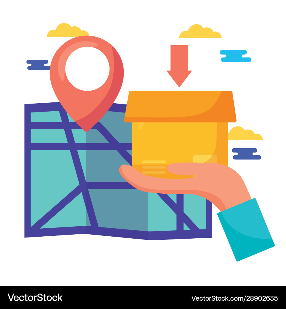 Logistic delivery service with paper map and boxes Vector Image