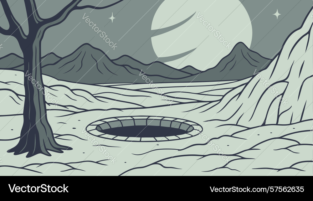 Mysterious pit in forest floor with celestial orb Vector Image