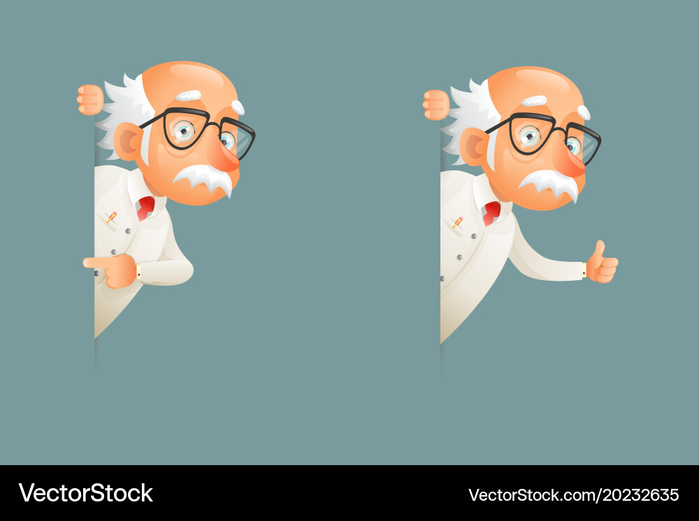 Old wise scientist character look out corner icons Vector Image