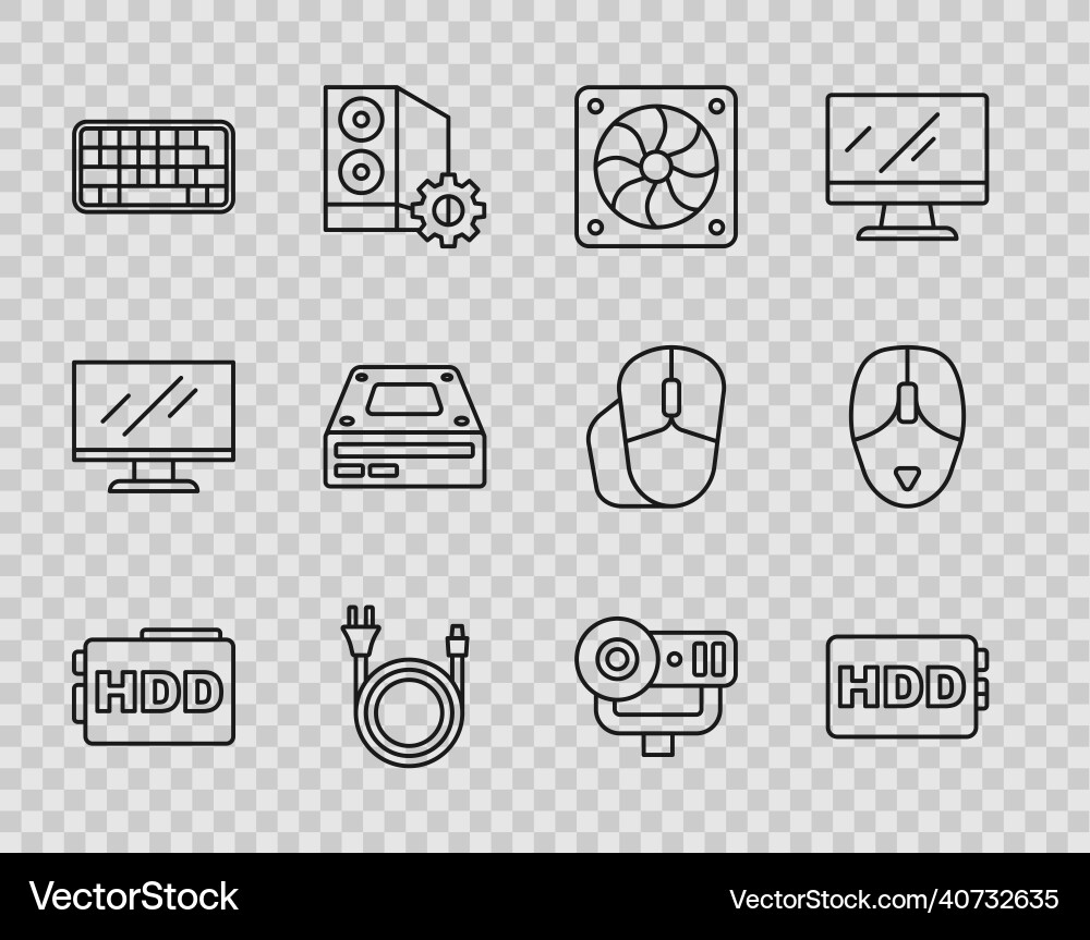 Set line hard disk drive hdd computer cooler vector image