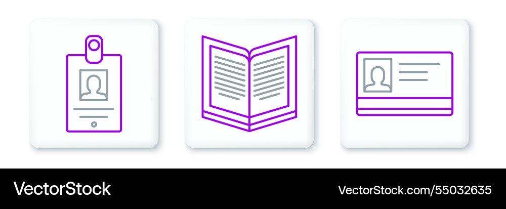 Set line identification badge and open book icon Set line identification badge and open book icon vector image