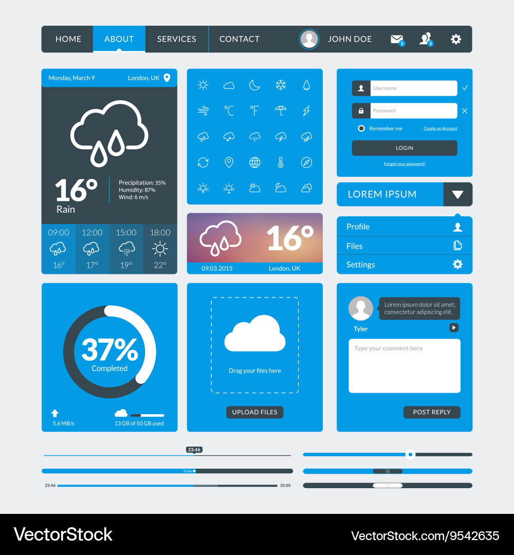 Set of flat design ui elements for website vector image