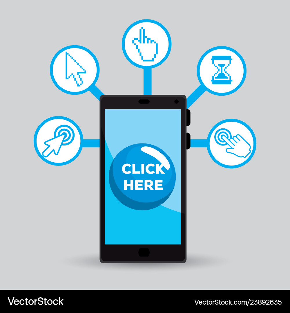 Smartphone with pixel mouse cursor icon Smartphone with pixel mouse cursor icon vector image