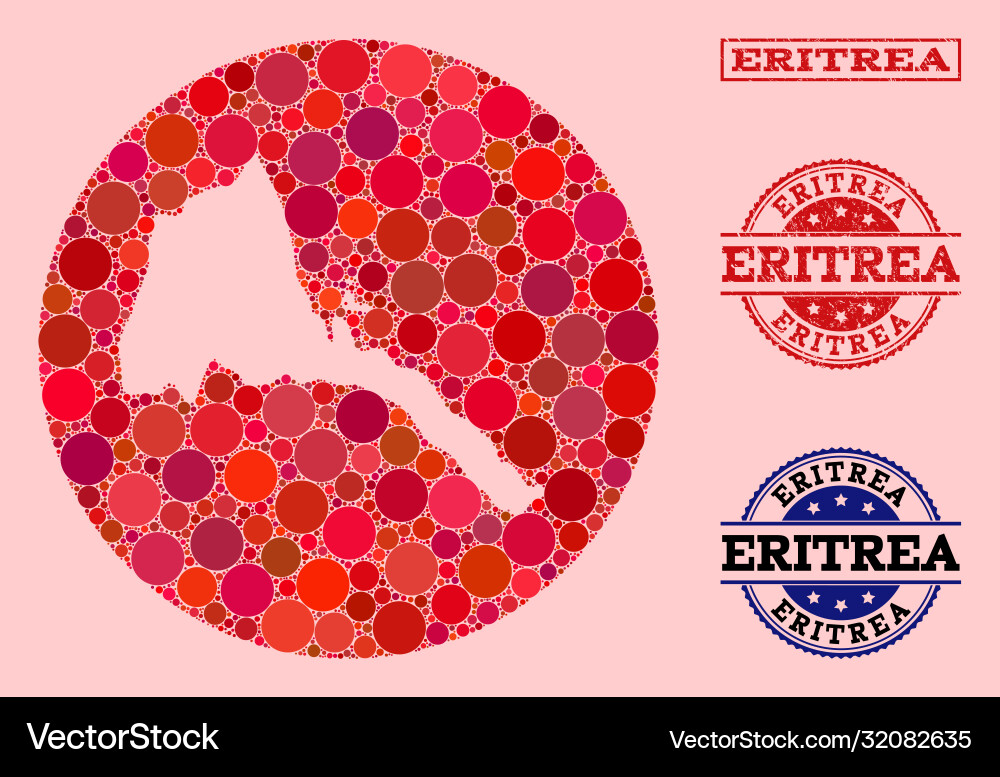 Stencil circle map eritrea mosaic and scratched vector image