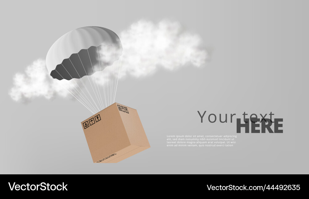 White parachute with carton delivery packaging box White parachute with carton delivery packaging box vector image