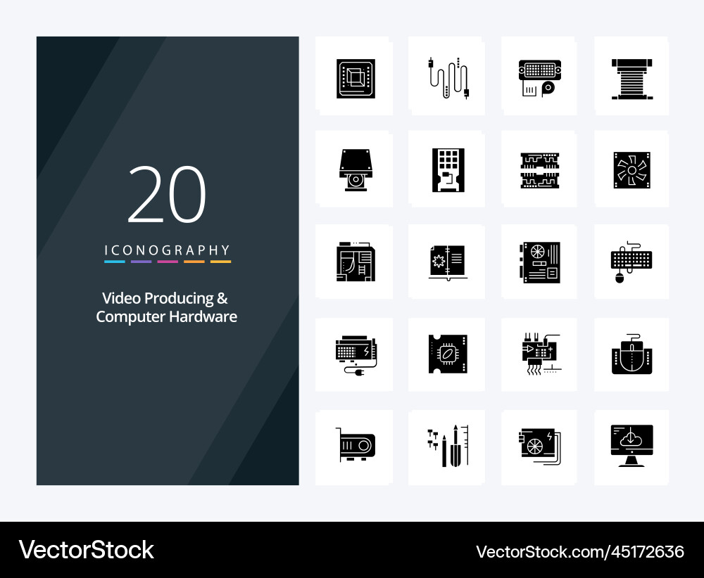20 video producing and computer hardware solid vector image