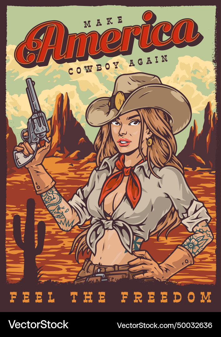 American Cowboy Vintage Flyer bunt American Cowboy Vintage Flyer bunt vektorbild