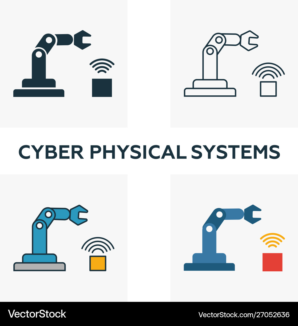 Cyber physical systems icon set four elements Cyber physical systems icon set four elements vector image