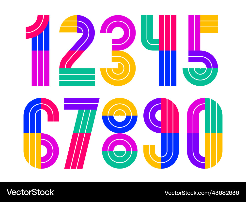 Geometric numbers set digits retro 90s style vector image