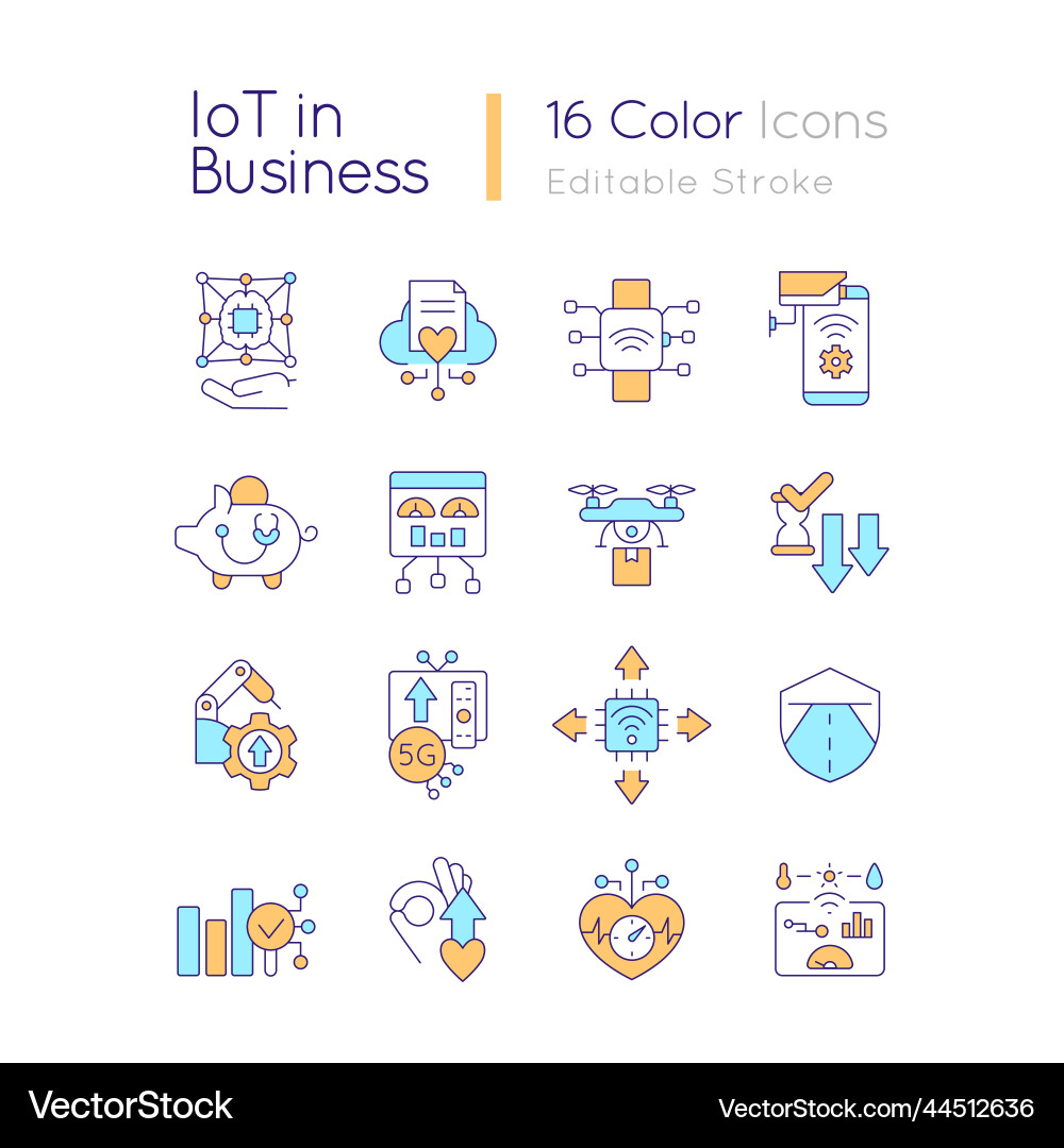 Iot in business rgb color icons set Iot in business rgb color icons set vector image