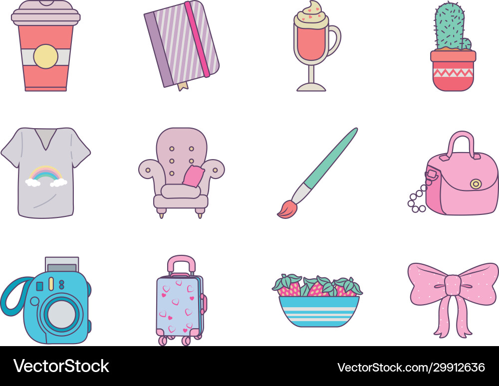 Isolated cute objects line and fill style icon set vector image