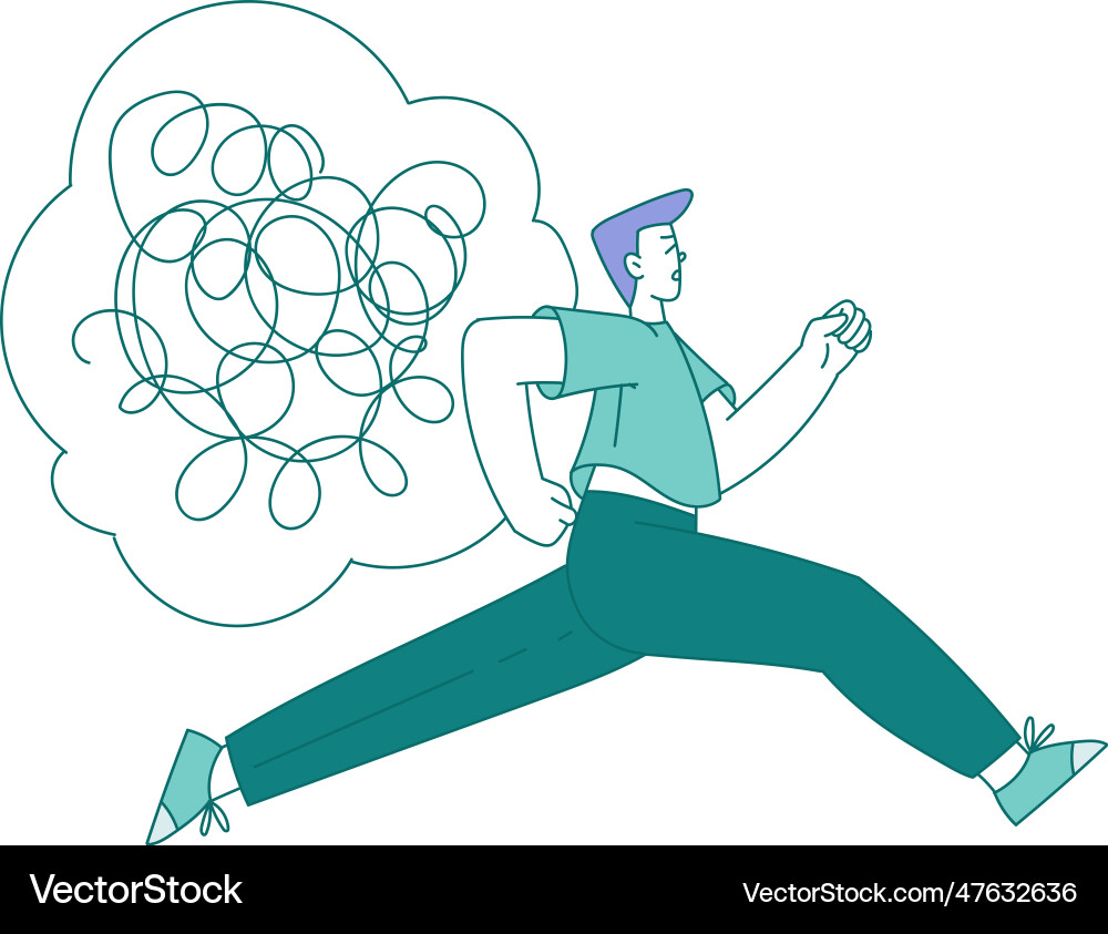 Man running away from clutter or tangled skein Vector Image