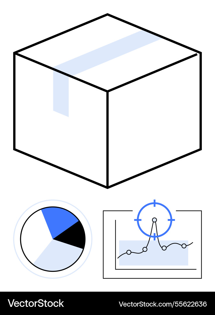 Package box with pie chart and target data Package box with pie chart and target data vector image