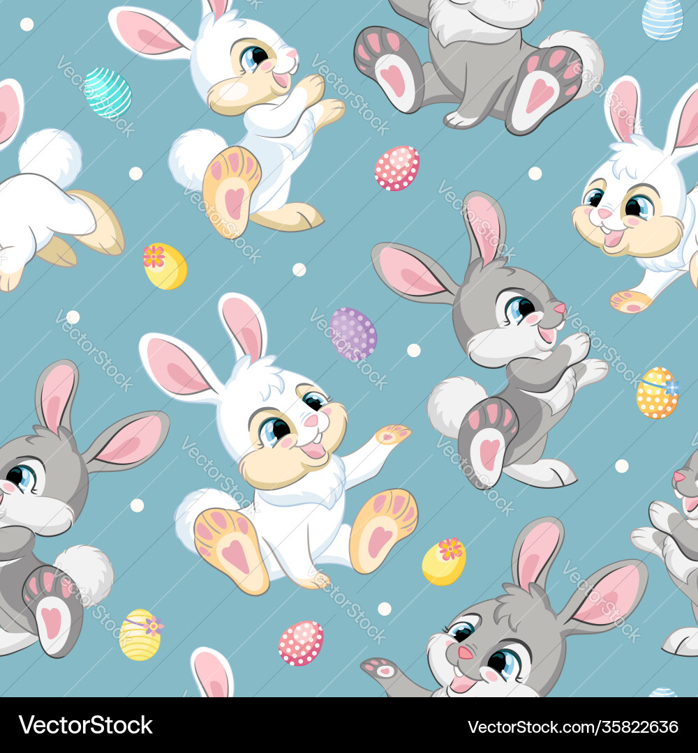 Seamless pattern easter rabbits on blue background Seamless pattern easter rabbits on blue background vector image