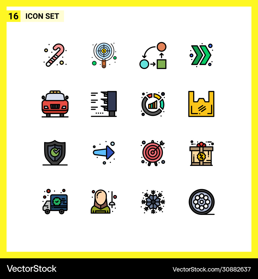 16 universal flat color filled lines set for web Vector Image
