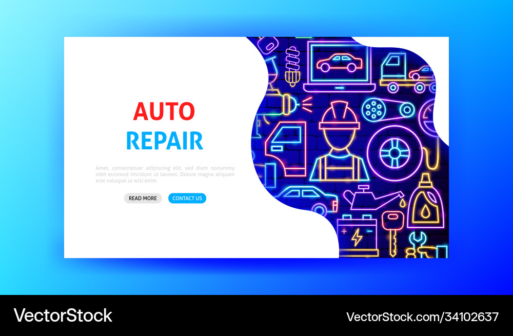 Auto Reparatur Neon Landing Seite Auto Reparatur Neon Landing Seite vektorbild