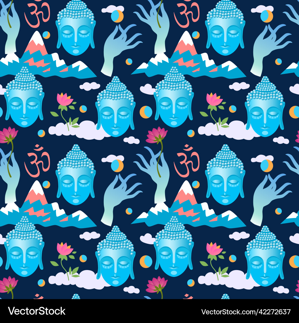 Buddha seamless pattern boho style print Buddha seamless pattern boho style print Vector Image