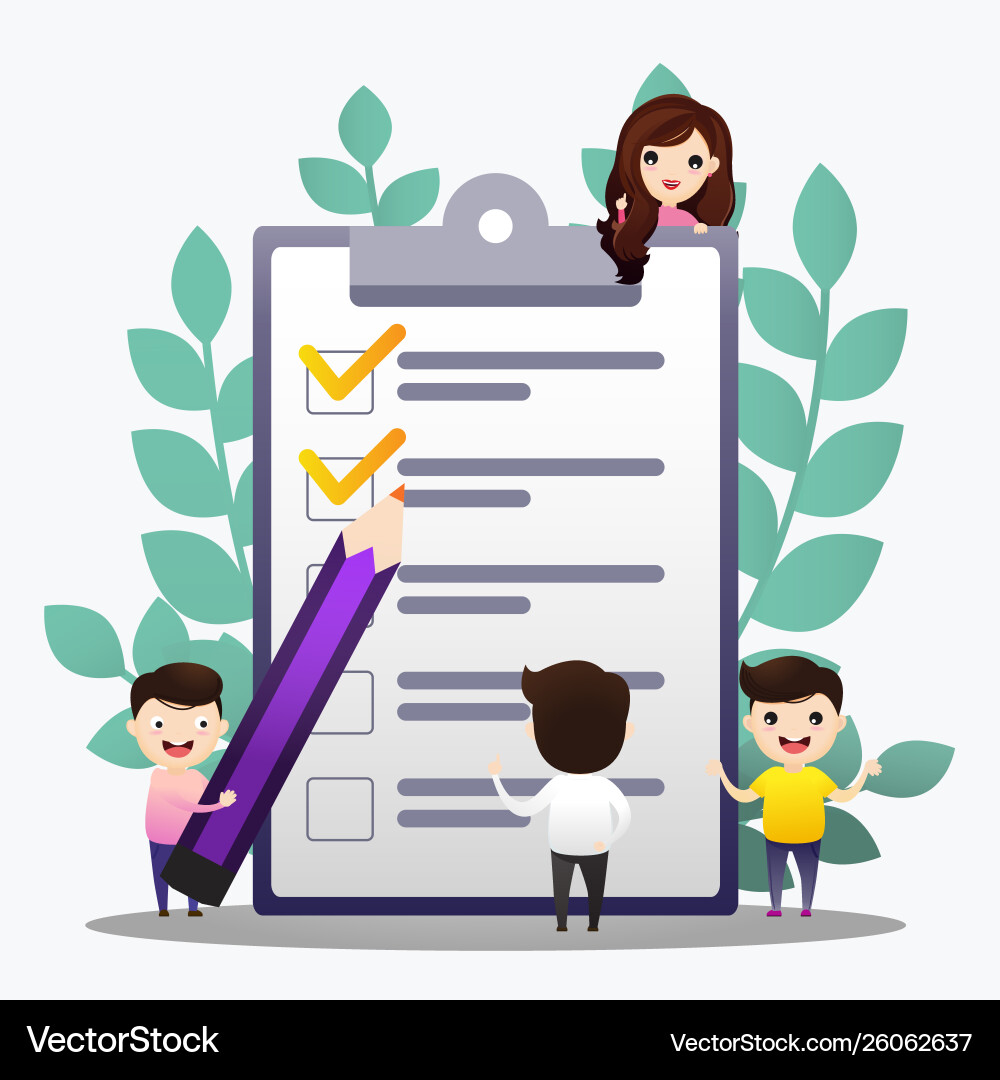 Check list people creating plan and checking Check list people creating plan and checking vector image