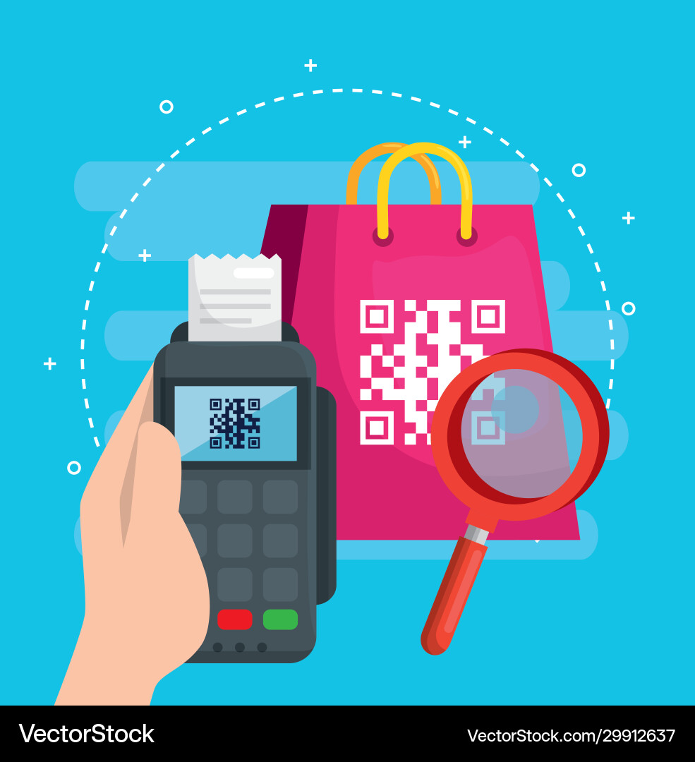 Code qr in bag shopping with icons Vector Image