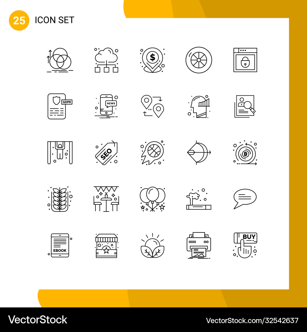 Editable line pack 25 simple lines web Vector Image