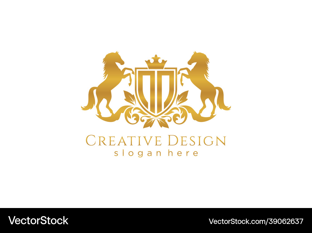 Initial nn retro golden crest with shield and two vector image