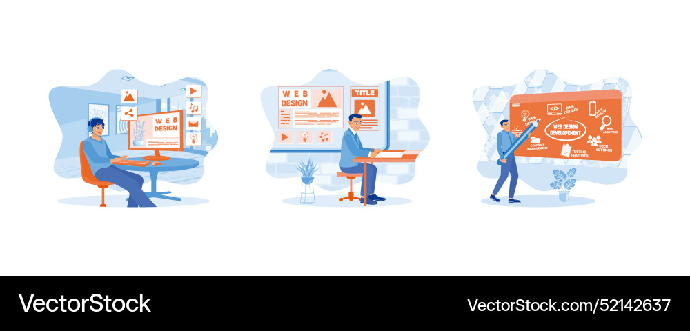 Man working assembling web page men create Man working assembling web page men create vector image