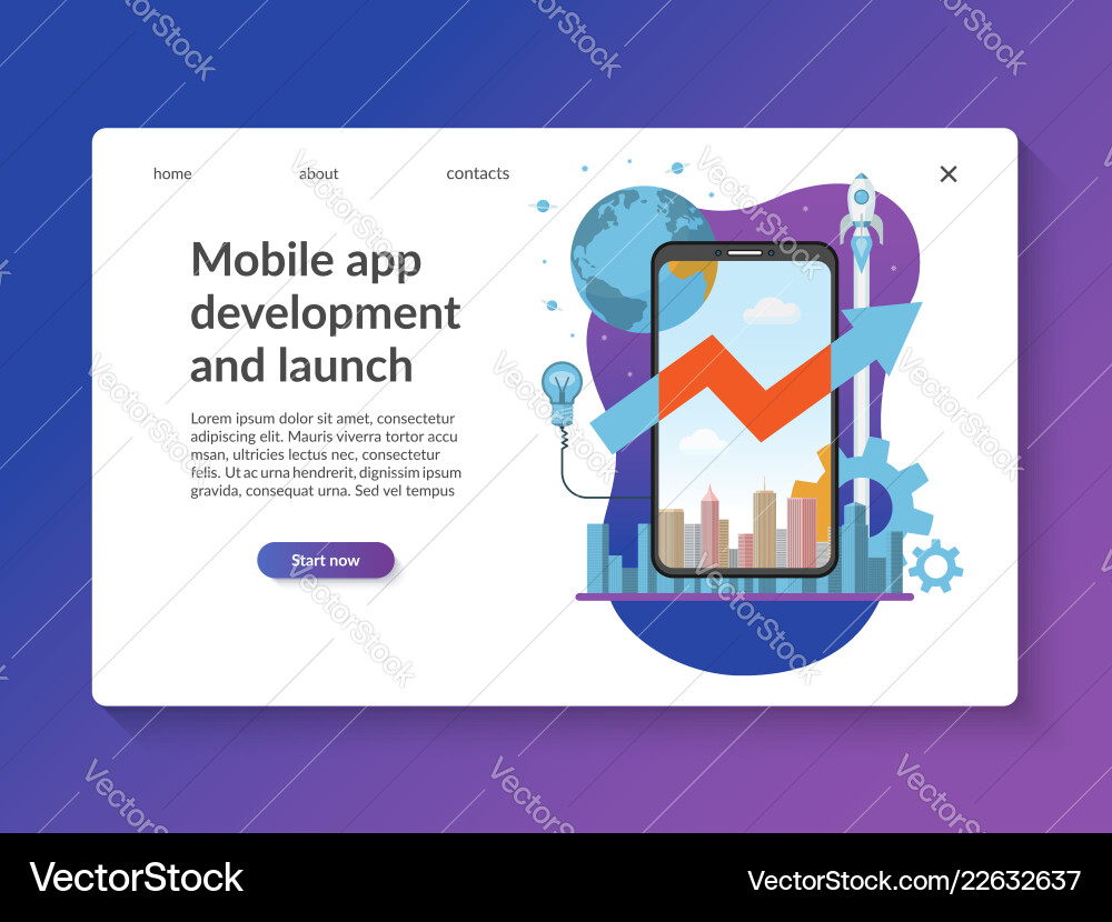 Mobile app development landing page template Mobile app development landing page template vector image