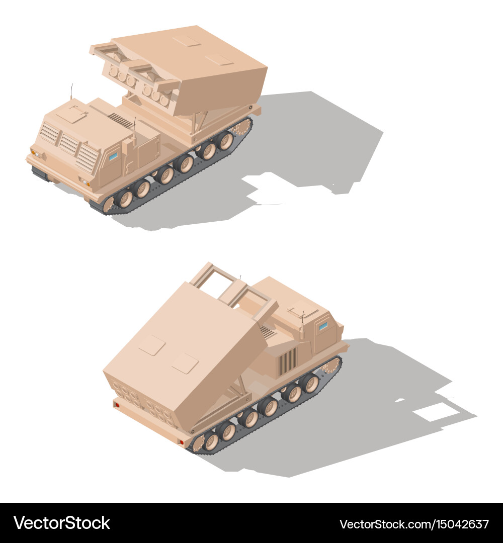 Multiple launch rocket system isometric icon set vector image