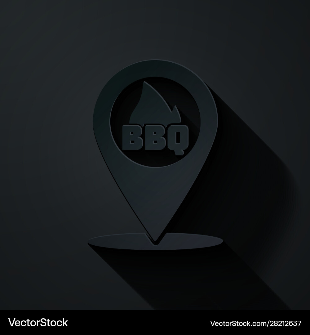 Paper cut map pointer with barbecue icon isolated Paper cut map pointer with barbecue icon isolated vector image