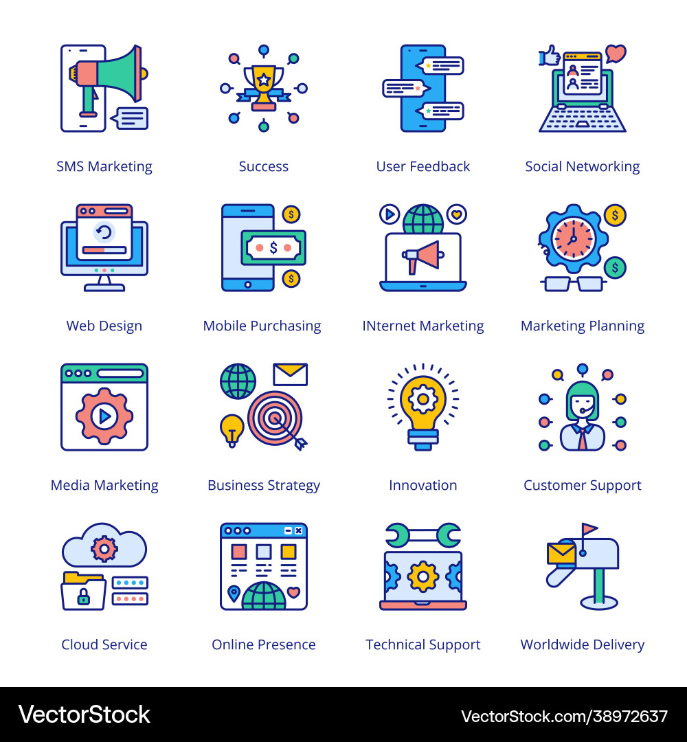 Seo business marketing filled icons - stroked Seo business marketing filled icons - stroked vector image