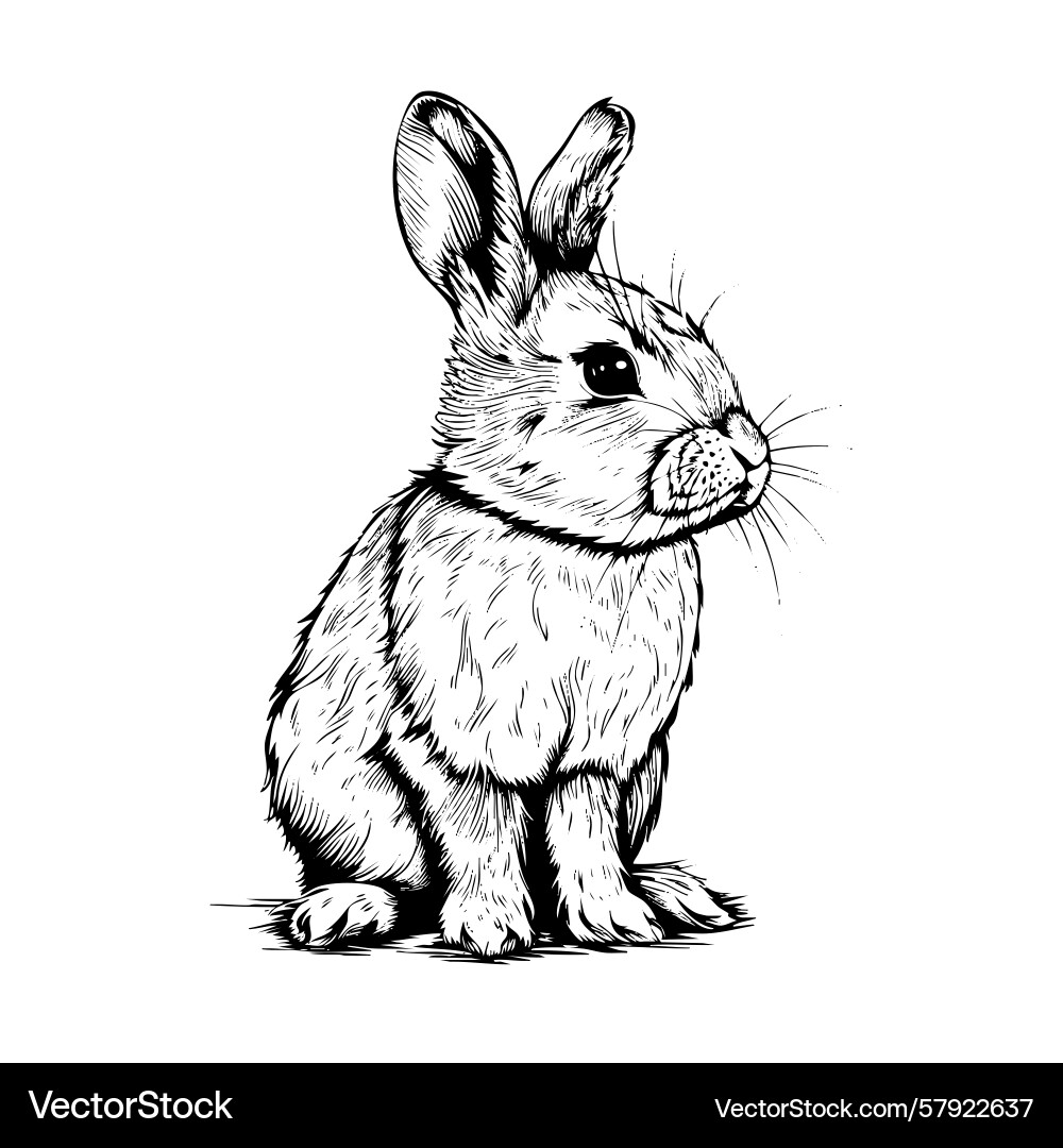 Small white rabbit with a fuzzy ears in style Vector Image