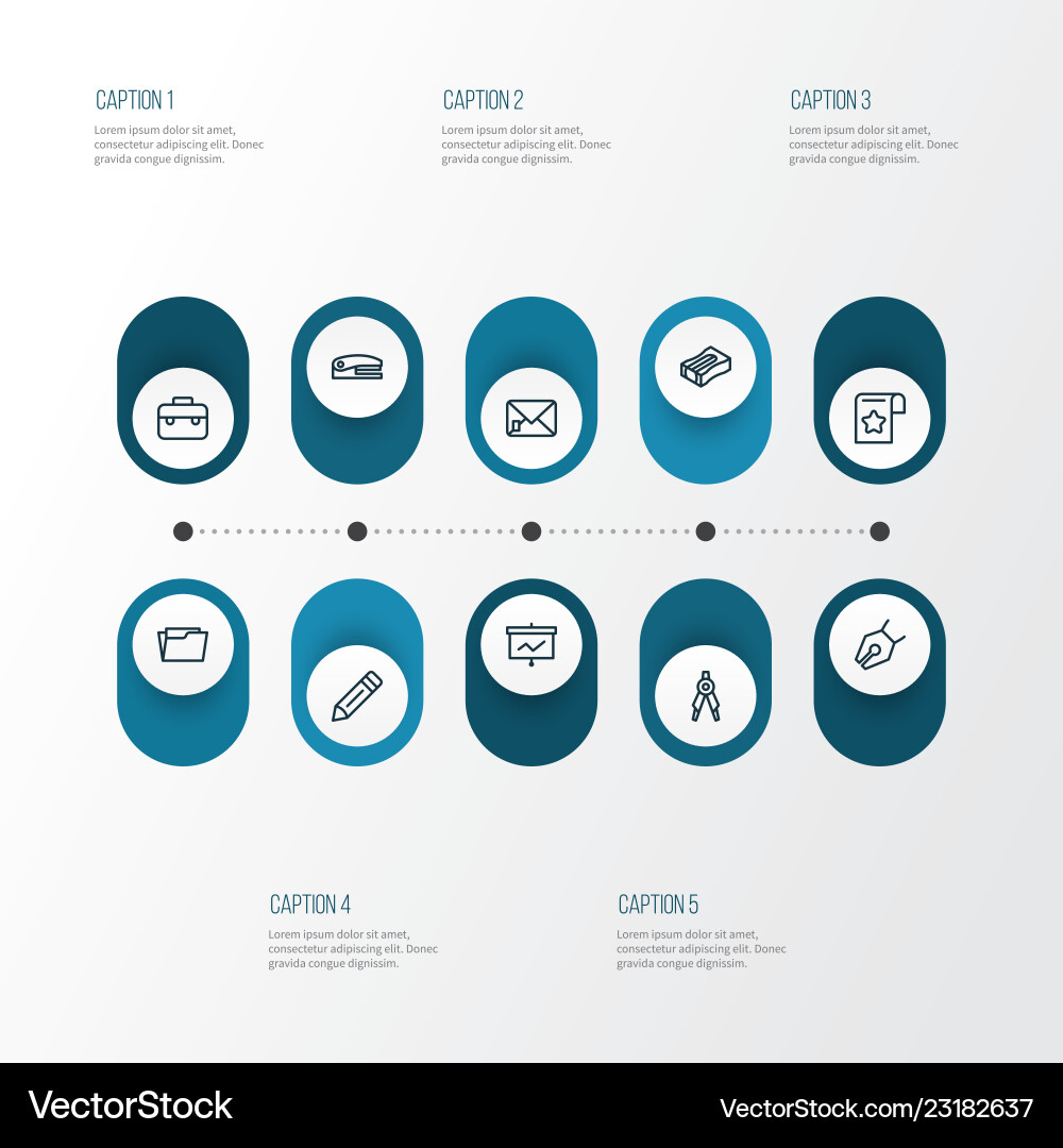 Stationary icons line style set with open folder Stationary icons line style set with open folder vector image