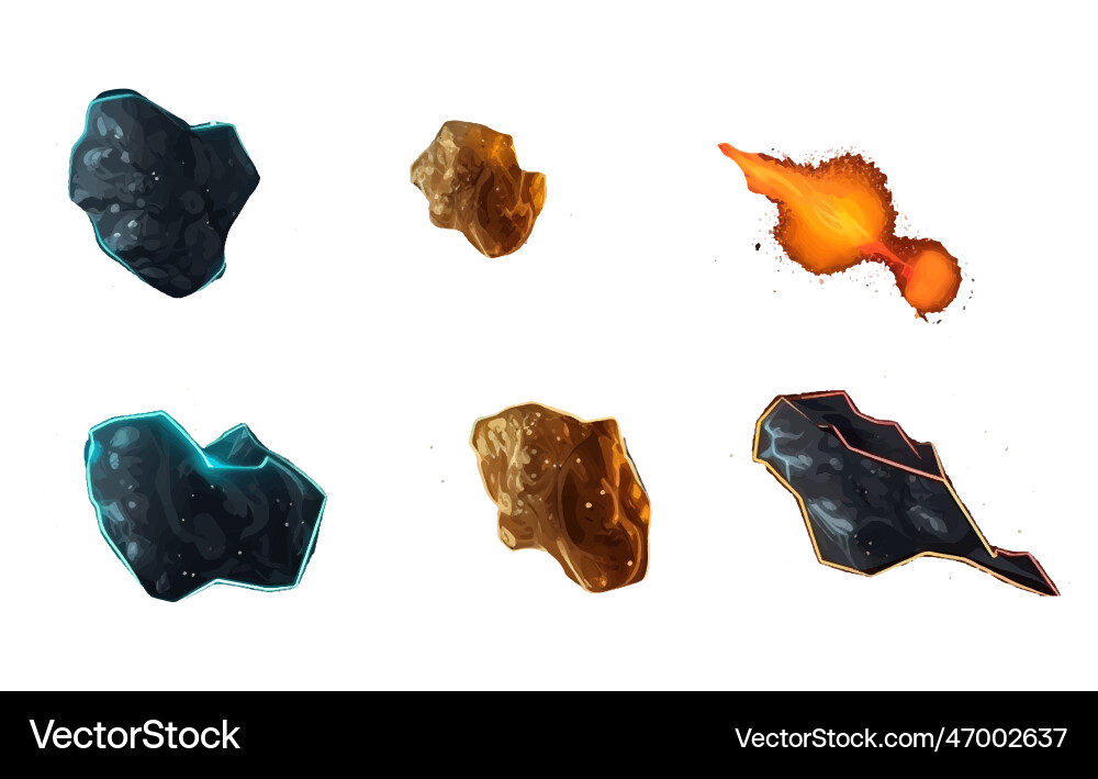 Ui set of asteroid fly falling Ui set of asteroid fly falling vector image