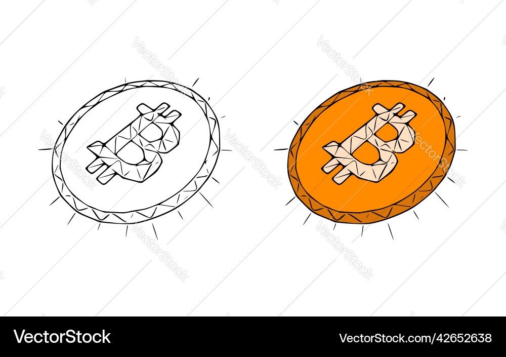 Bitcoin coins doodle icon isolated on white Bitcoin coins doodle icon isolated on white vector image
