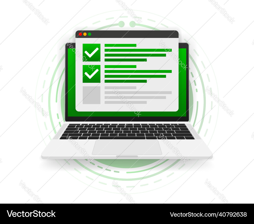 Clipboard with checklist window on computer screen Vector Image