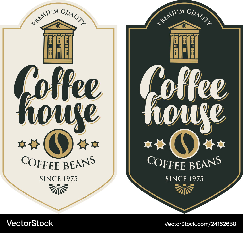 Coffee labels with bean in figured frame Coffee labels with bean in figured frame vector image