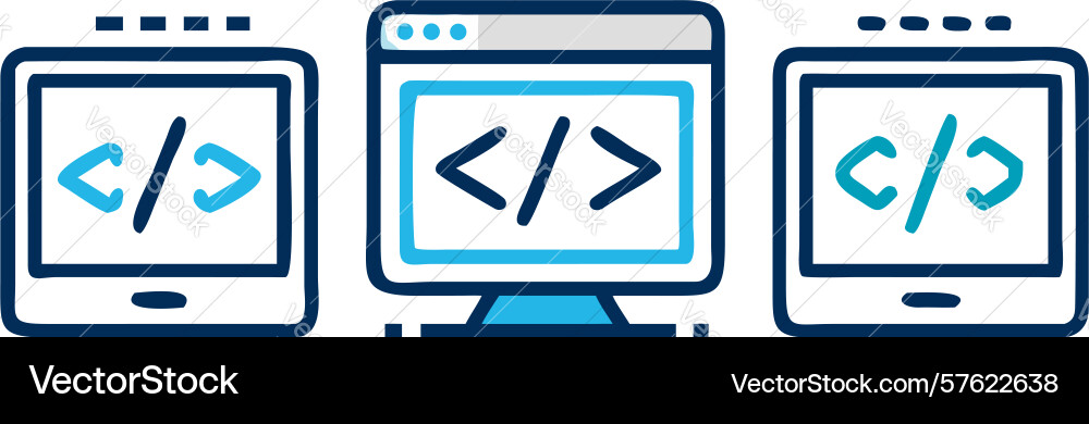 Colorful coding laptops dynamic development setup vector image