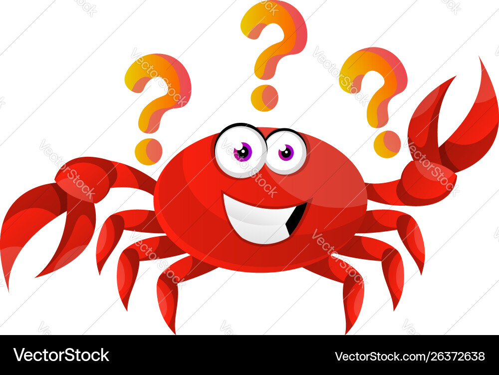 Crab with question marks on white background vector image