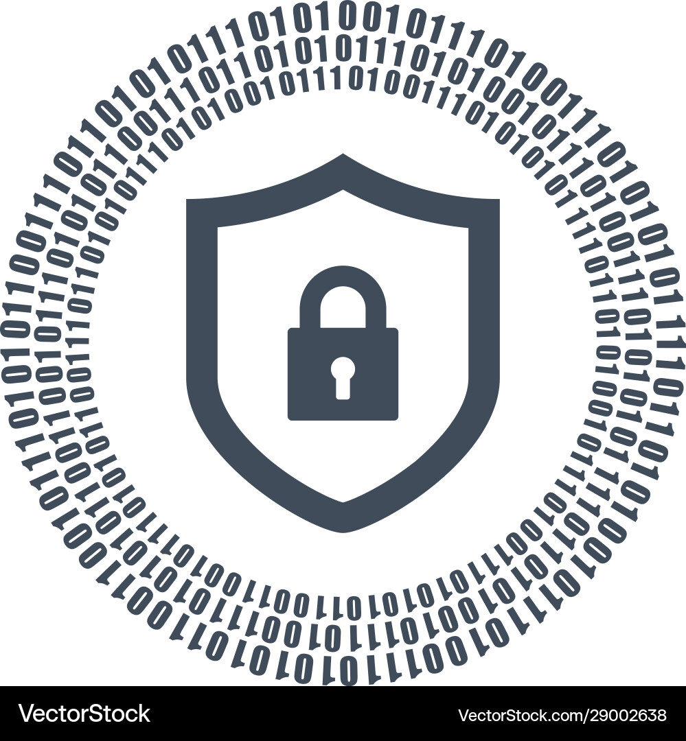 Cyber security shield icon or logo binary digital vector image