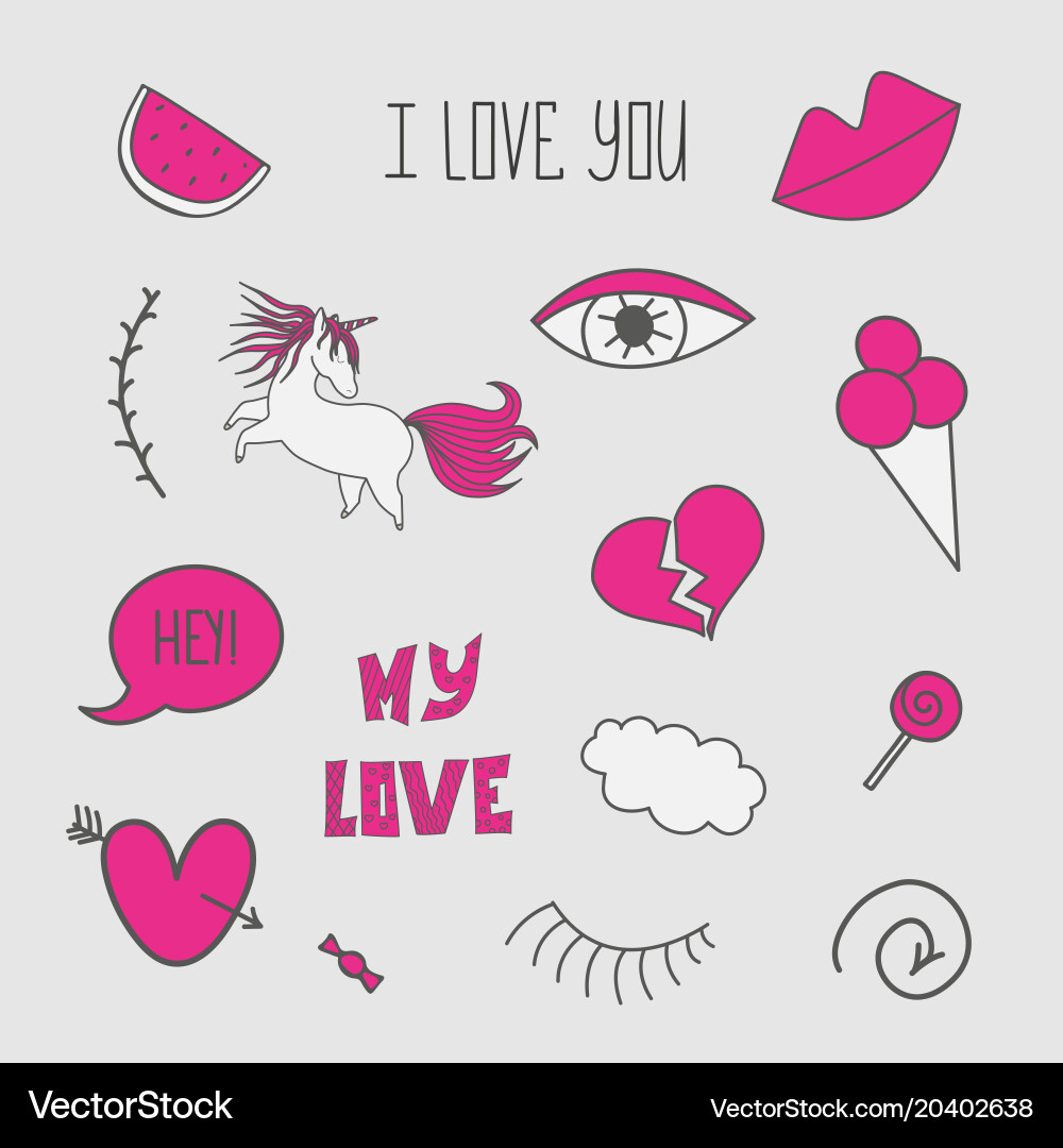 Patch badges with unicorns valentines elements vector image