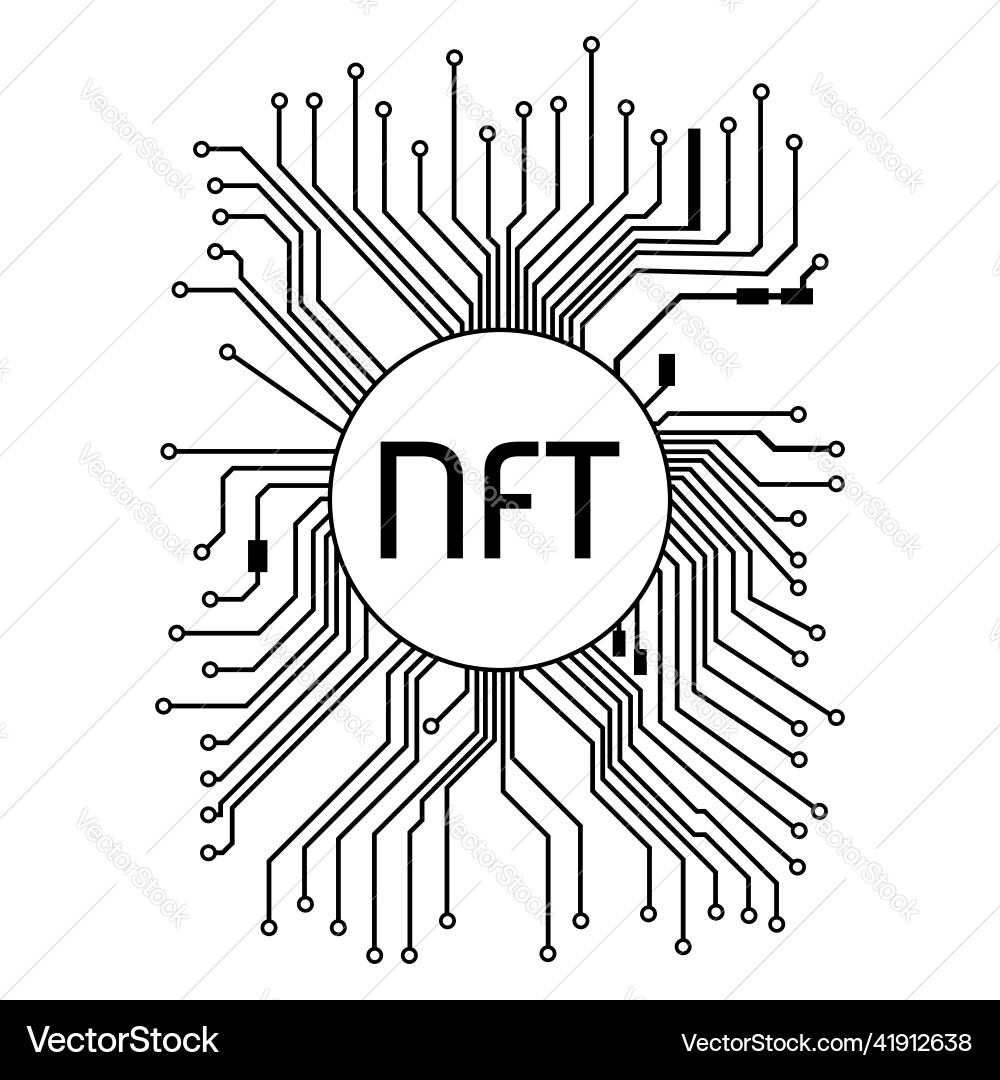 Pcb tracks with ntf non fungible token in center Pcb tracks with ntf non fungible token in center vector image