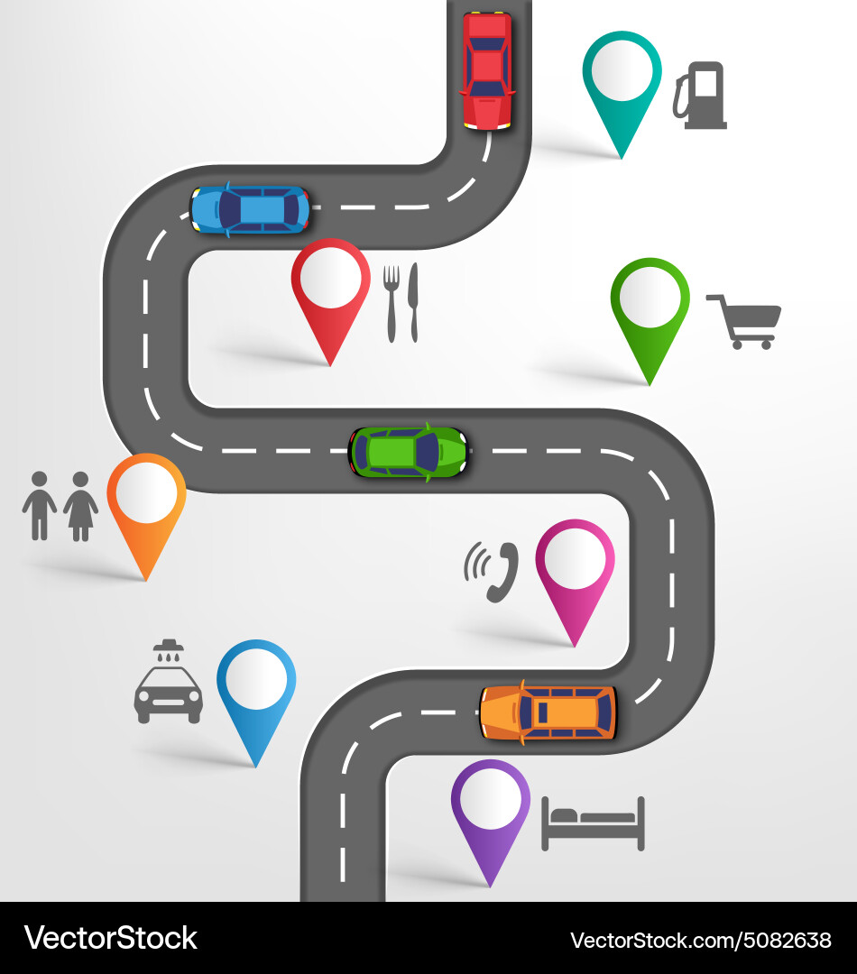 Road Travel Route Map with Pointers vector image