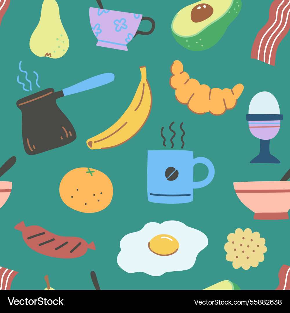 Seamless pattern with breakfest time elements Vector Image