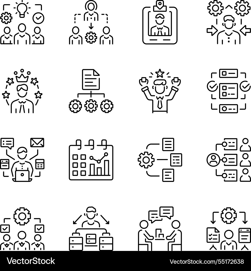 Set of linear style project management icons vector image