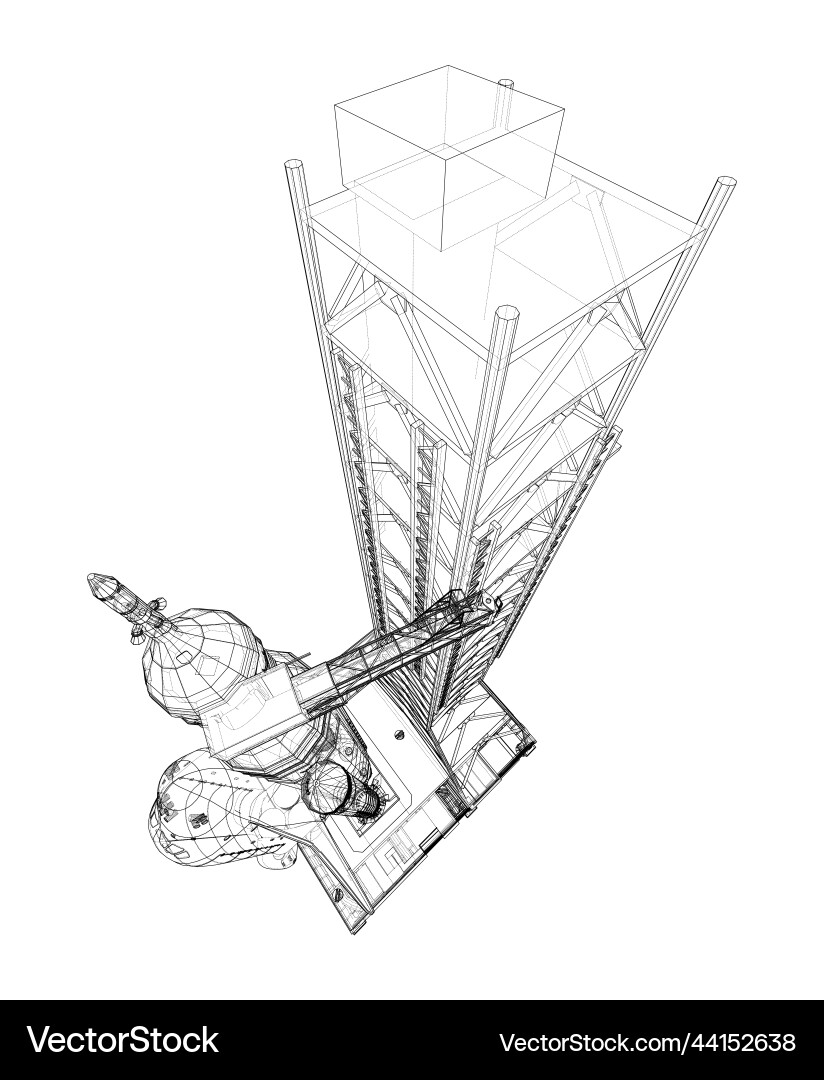Space rocket on launch pad rendering of 3d Vector Image