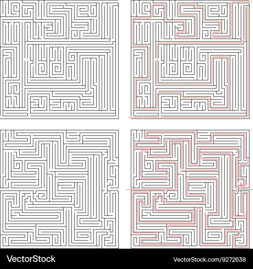 Two different mazes of high complexity on white vector image