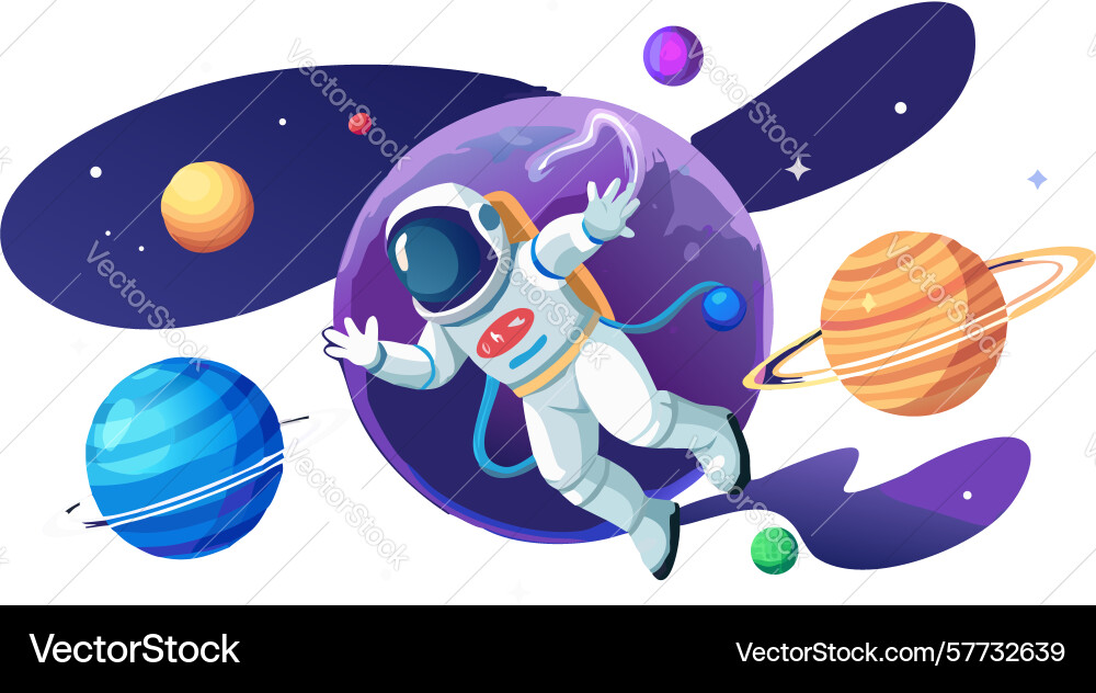 Astronaut floating with colorful planets Vector Image