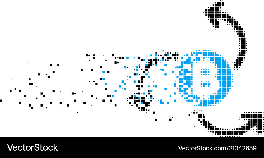 Bitcoin source swirl fractured pixel icon Vector Image