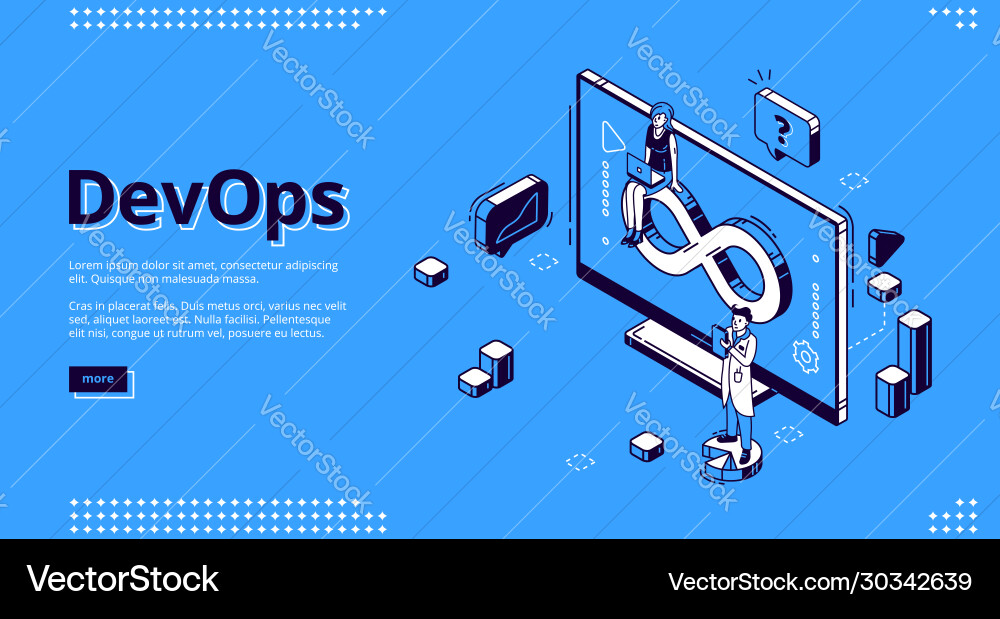Devops isometric banner development and operation Devops isometric banner development and operation vector image